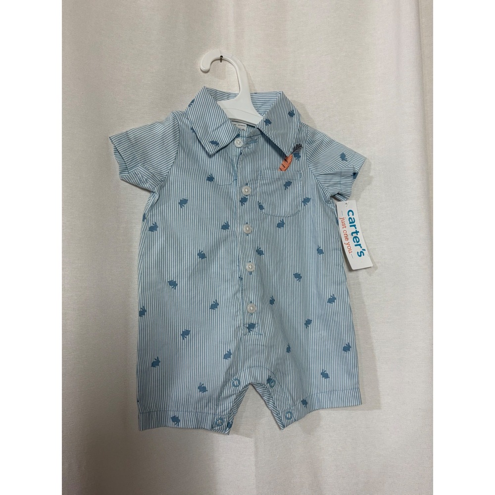Carters Just One You Baby Boy Blue Seersucker Bunny Romper 3M 1P221810 NWT
